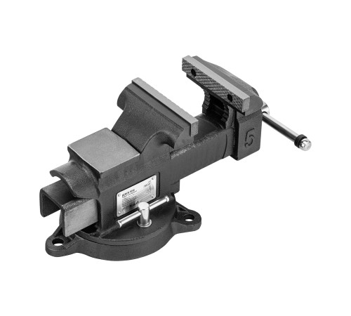 Тиски слесарные BVH-125, 125 мм, поворотные, стальная направляющая, с наковальней //Denzel