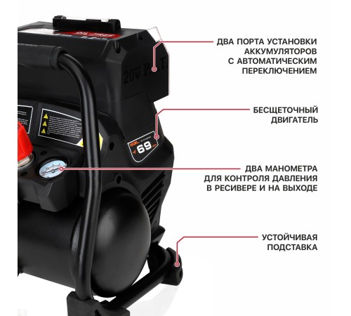 Компрессор аккумуляторный бесщёточный P.I.T. PAC20H-4A (без АКБ и ЗУ)