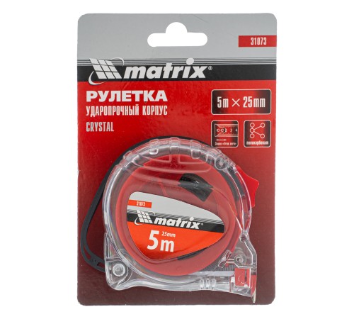 Рулетка Crystal,5 м х 25 мм,корпус из поликарбоната Matrix
