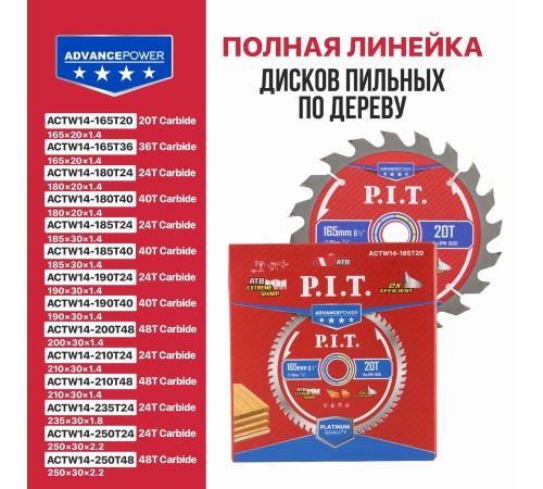 Диск пильный по дереву P.I.T. ACTW14-165T20