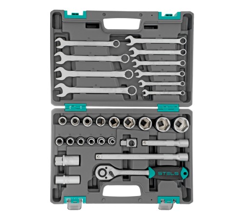 Набор инструментов, 1/2, CrV, пластиковый кейс, 31 предмет Stels