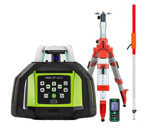 Комплект: ротационный нивелир RGK SP-612G с калибровкой + элевационный штатив RGK SH-170 + рейка RGK LR-2 + дальномер RGK DL100G