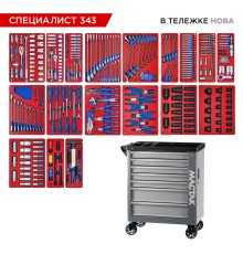 Набор инструментов 343 предмета, "СПЕЦИАЛИСТ 343", в серой тележке МАСТАК 50-07343G