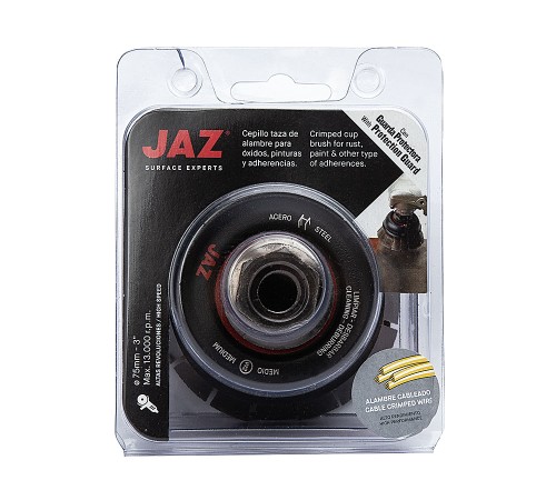 Чашечная щетка JAZ HCAG D75 мм с защитой и кордовой латунированной проволокой Чашечная щетка JAZ HCAG D75 мм с защитой и кордовой латунированной проволокой