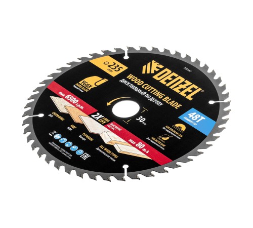 Пильный диск по дереву ф235 х 30 мм, 48 зубьев Denzel