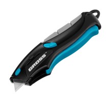 Нож ремонтно-монтажный мини, трехкомпонентная рукоятка, авто выброс, возврат лезвия, 100 мм, 2 запасных лезвия Gross