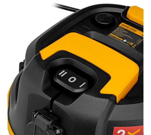 Пылесос строительный RVC30, 1400 Вт, бак 30 л, шланг 3 м, розетка с автосинхр. Denzel