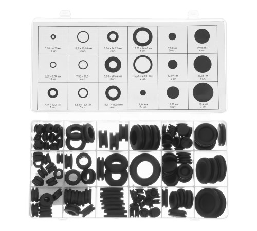 Набор сальников, D 6, 35-25.4 мм, 125 предметов Сибртех