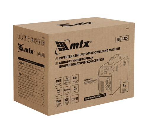 Аппарат инвертор. полуавтомат. cварки MIG-180S, 180A, ПВ 60%, катушка 5 кг MTX