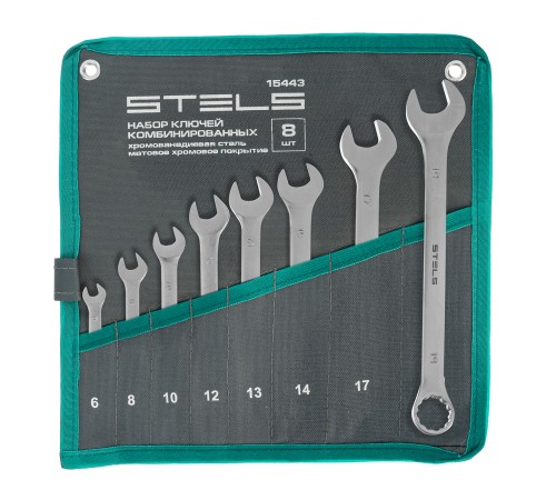 Набор ключей комбинированных 6-19 мм, 8 шт., CrV, матовый хром Stels