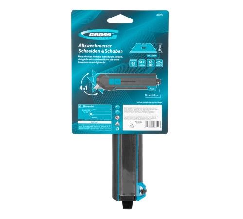 Нож-скребок выдвижной, 19мм, сменное лезвие, SK2, 5 запас. лезвий, алюмин. корпус GROSS