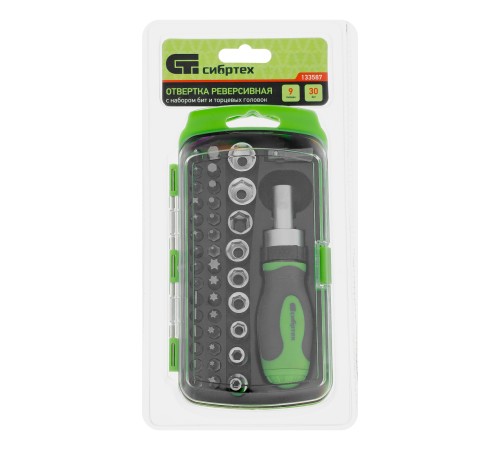 Отвертка ревер. + биты, 41 пред., PH+PZ+SL+H+T, CrV, 2к рукоятка Сибртех
