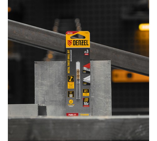 Сверло спиральное по металлу 3 x 60 мм, Р6М5, Golden Tip , 2шт. Denzel