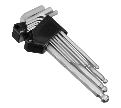 Набор ключей имбусовых, HEX, 1,5-10 мм, CrV, 9 шт., удлиненные, с шаром Сибртех