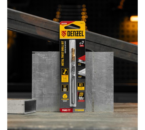 Сверло спиральное по металлу 7,0 x 109 мм, Р6М5, Golden Tip  Denzel