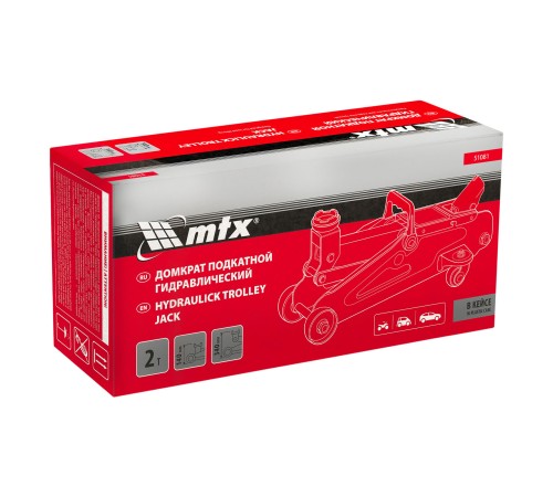 Домкрат гидравлический подкатной, 2 т, 140-340 мм, в пласт. кейсе MTX