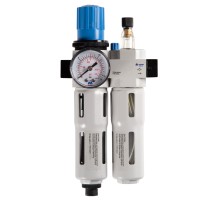 Фильтр влагоотделитель с редуктором и лубрикатор 1/4", с манометром МАСТАК 690-21