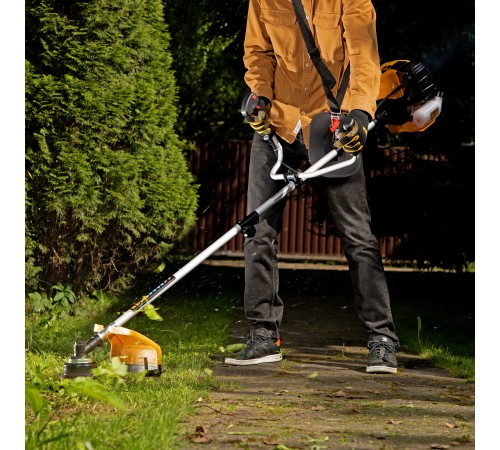 Триммер бензиновый DTL-52, 52 см3, неразъемная штанга, состоит из 2 частей Denzel