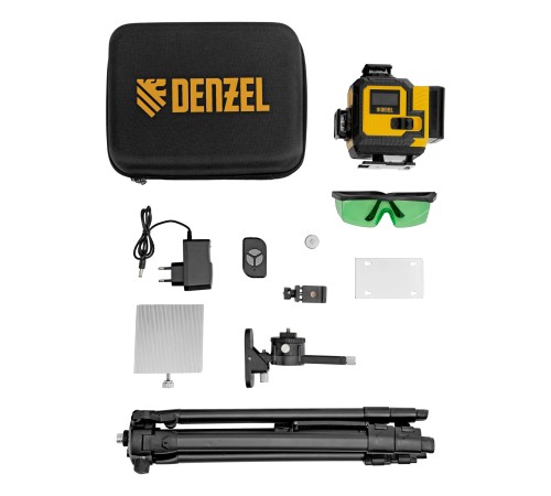 Лазерный уровень мультипризменный DLV 360-4T, 30 м, зеленый луч, Li-Ion 2,4 Aч, штатив Denzel