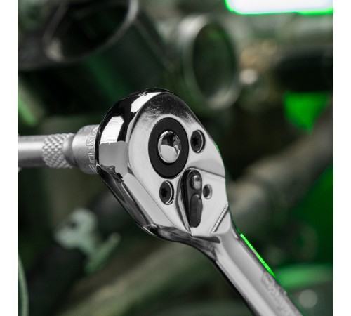 Ключ-трещотка 1/4", 45 зубьев, цельнометаллический, с быстрым сбросом, CrV, хром Сибртех