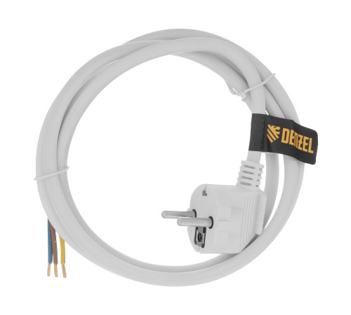 Шнур сетевой Energy Series, ПВС, 1,5 м, 3 x 1,5 мм, с неразборной вилкой, белый, Denzel