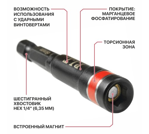 Бита ударная с торцевой головкой магнитная P.I.T. ASDR06-0006