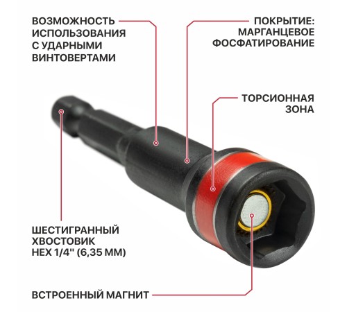 Бита ударная с торцевой головкой магнитная P.I.T. ASDR06-0010