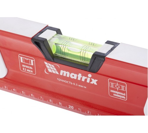 Уровень алюминиевый, магнит, фрезерованный, 3 глазка (1 зеркальный), двухкомпонентные рукоятки, 1200 мм Matrix