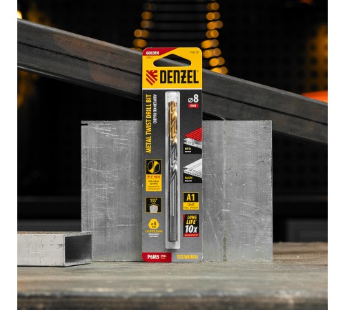 Сверло спиральное по металлу 8 x 117 мм, Р6М5, Golden Tip  Denzel