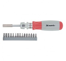 Отвертка реверсивная, телескопическая, силовой элемент под ключ, набор бит, CrV, 15 шт Matrix