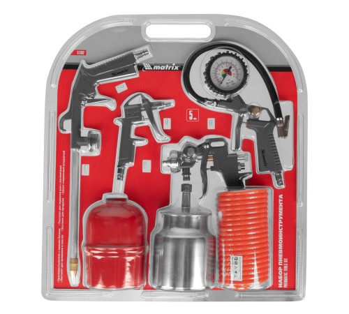 Набор пневмоинструмента, 5 предметов, быстросъемное соединение, краскораспылитель с верхним бачком Matrix Набор пневмоинструмента, 5 предметов, быстросъемное соединение, краскораспылитель с верхним бачком Matrix