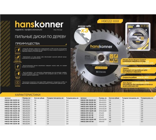 Диск пильный Hanskonner H9022-160-20/16-24 Диск пильный Hanskonner H9022-160-20/16-24