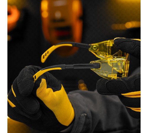 Очки защитные открытые, поликарбонатные, увеличенная желтая линза, регулируемые дужки Denzel