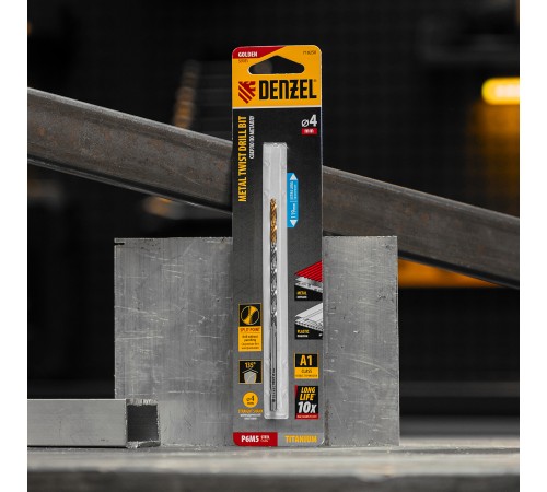 Сверло спиральное по металлу 4 х 119 мм, Р6М5, Golden Tip, удлиненное Denzel