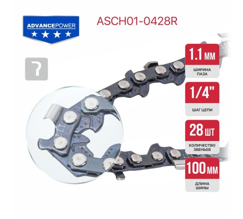 Цепь пильная для цепных пил P.I.T. ASCH01-0428R
