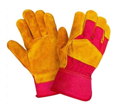 Перчатки спилковые комбинированные желтые с красным Перчатки спилковые комбинированные желтые с красным