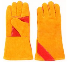 Краги спилковые желтые с красным усилением с подкладкой нить Кевлар