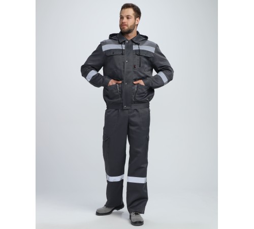 Костюм Титан-2 СОП с капюшоном CH (тк.Смесовая,210) п/к, т.серый/св.серый