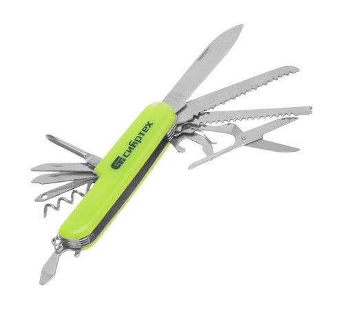 Нож многофункциональный, компактный размер, 15 функций, 90 мм Сибртех