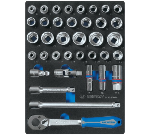 Набор торцевых головок 1/2" с принадлежностями, ложемент, 37 предметов KING TONY 9-4537MRV