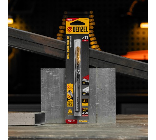 Сверло спиральное по металлу 11 x 142мм, Р6М5, Golden Tip, многогранная заточка Denzel