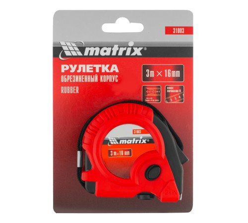 Рулетка Rubber,3 м х 16 мм,обрезиненный корпус Matrix Рулетка Rubber,3 м х 16 мм,обрезиненный корпус Matrix