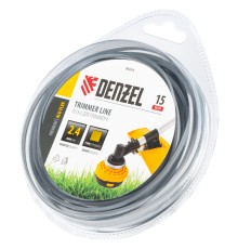 Леска для триммера армированная алюминием квадратная, 2,4мм х 15м, блистер ALUFLEX Denzel