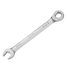 Ключ комбинированный трещоточный, 14 мм, CrV, матовый хром Denzel