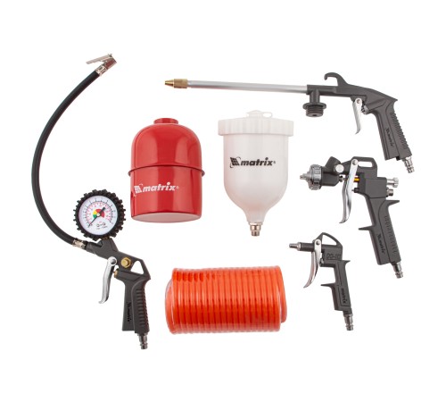 Набор пневмоинструмента, 5 предметов, быстросъемное соединение, краскораспылитель с верхним бачком Matrix Набор пневмоинструмента, 5 предметов, быстросъемное соединение, краскораспылитель с верхним бачком Matrix