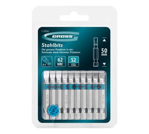 Бита SL6,0х50мм, сталь S2, шестигр., 10 шт. Gross