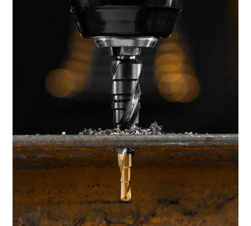 Сверло ступенчатое 4-5-6-7-8-9-10-11-12 мм, Р6М5, 6-гр. хвостовик Denzel