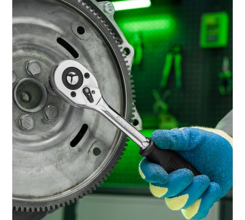 Ключ-трещотка 1/2", 45 зубьев, с быстрым сбросом, CrV, хром Сибртех