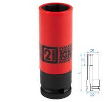 Головка торцевая ударная глубокая 1/2", 21 мм, тонкостенная, пластиковая защита KING TONY 494521M