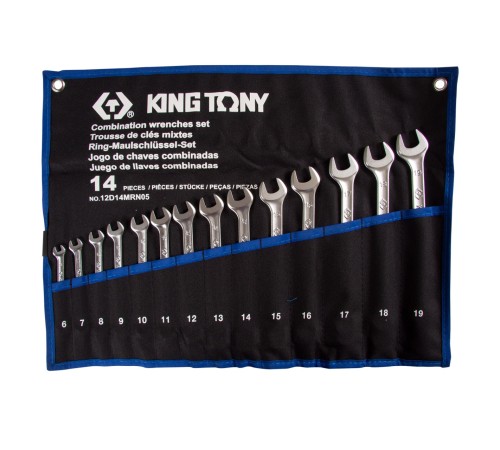Набор комбинированных ключей, 6-19 мм, чехол из теторона, 14 предметов KING TONY 12D14MRN05 Набор комбинированных ключей, 6-19 мм, чехол из теторона, 14 предметов KING TONY 12D14MRN05